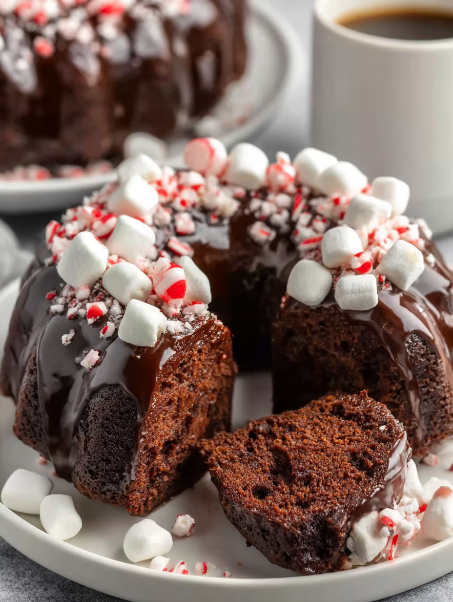 A slice of peppermint hot chocolate cake.