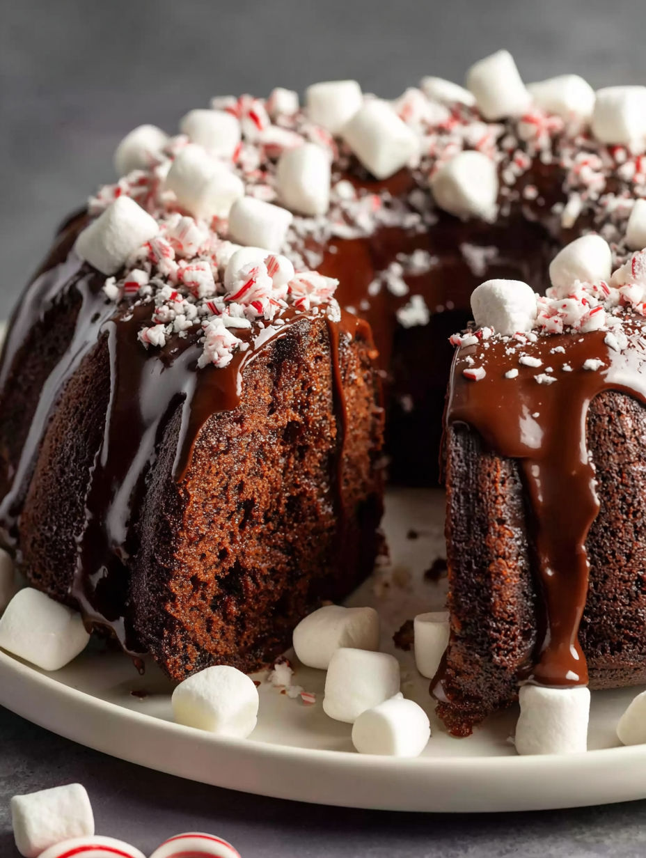 A slice of peppermint hot chocolate cake.