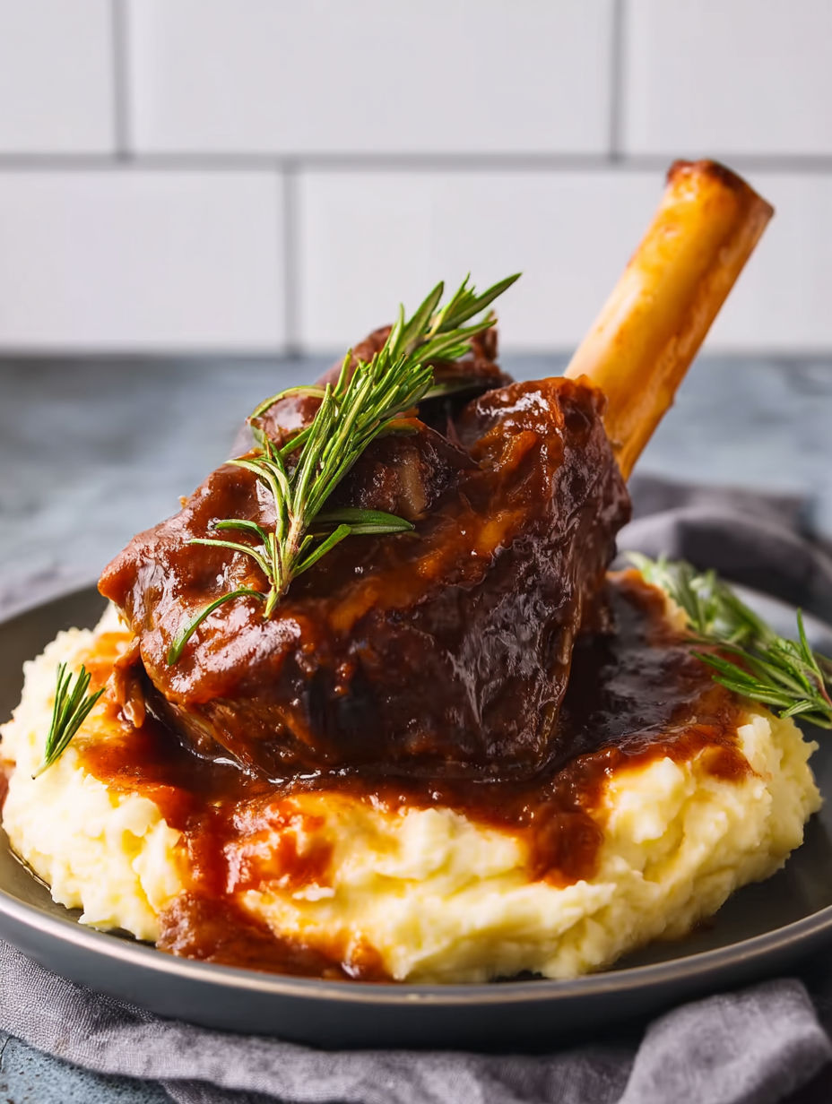 Lamb shanks braised in red wine.