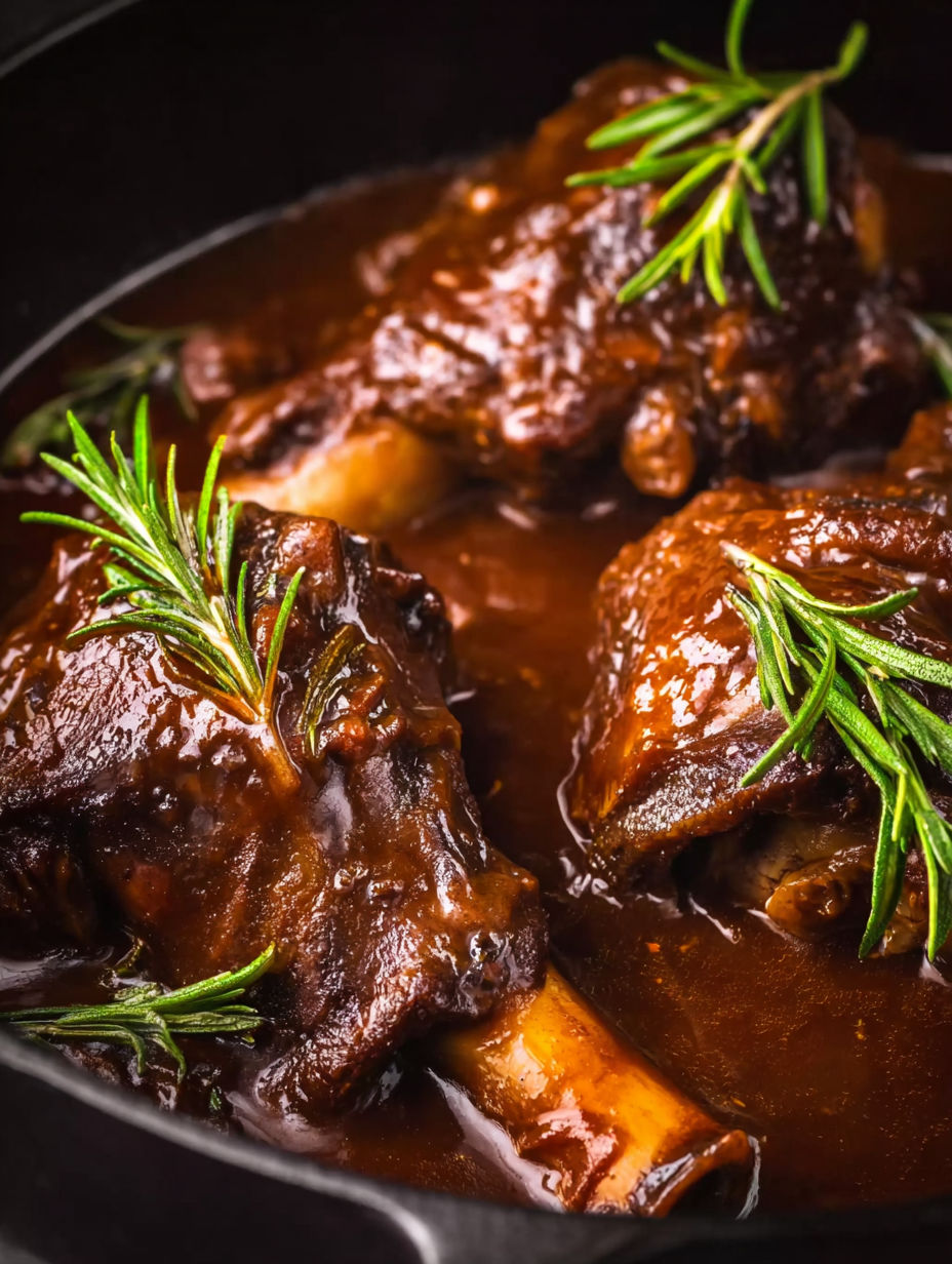 Lamb shanks braised in red wine.