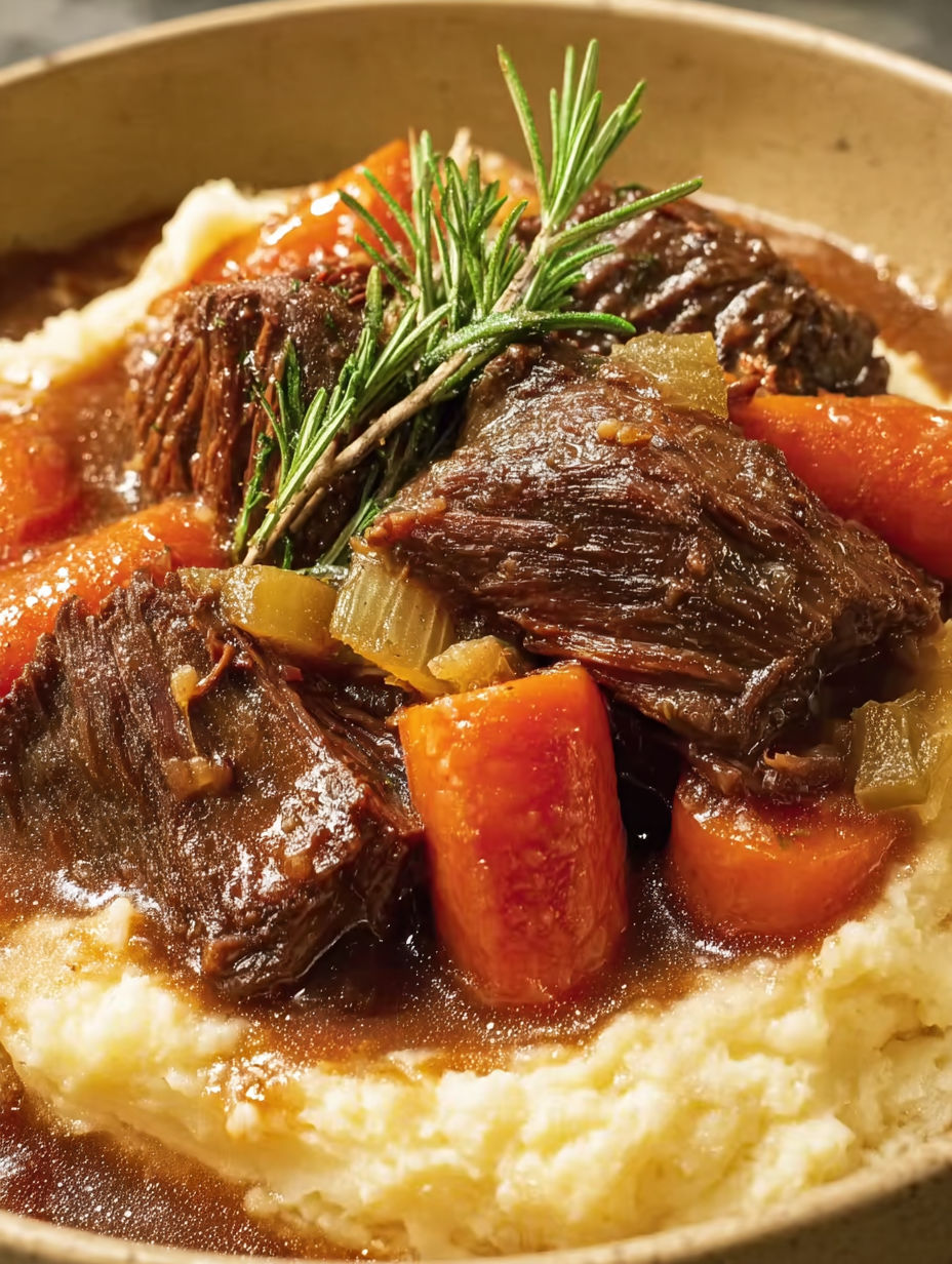 A slow cooker pot roast goat with carrots and onions.