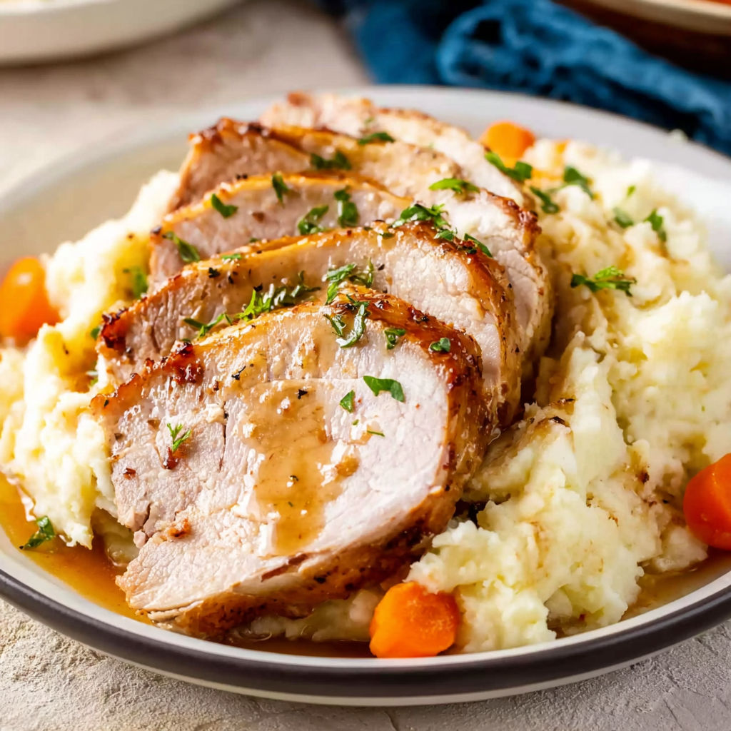 A plate of food with meat and potatoes.
