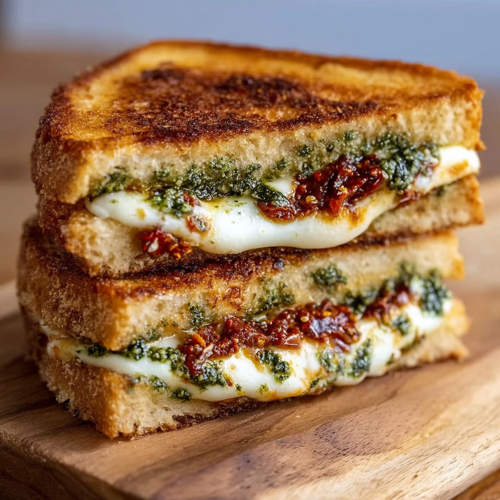 A grilled cheese sandwich with sun-dried tomato pesto.