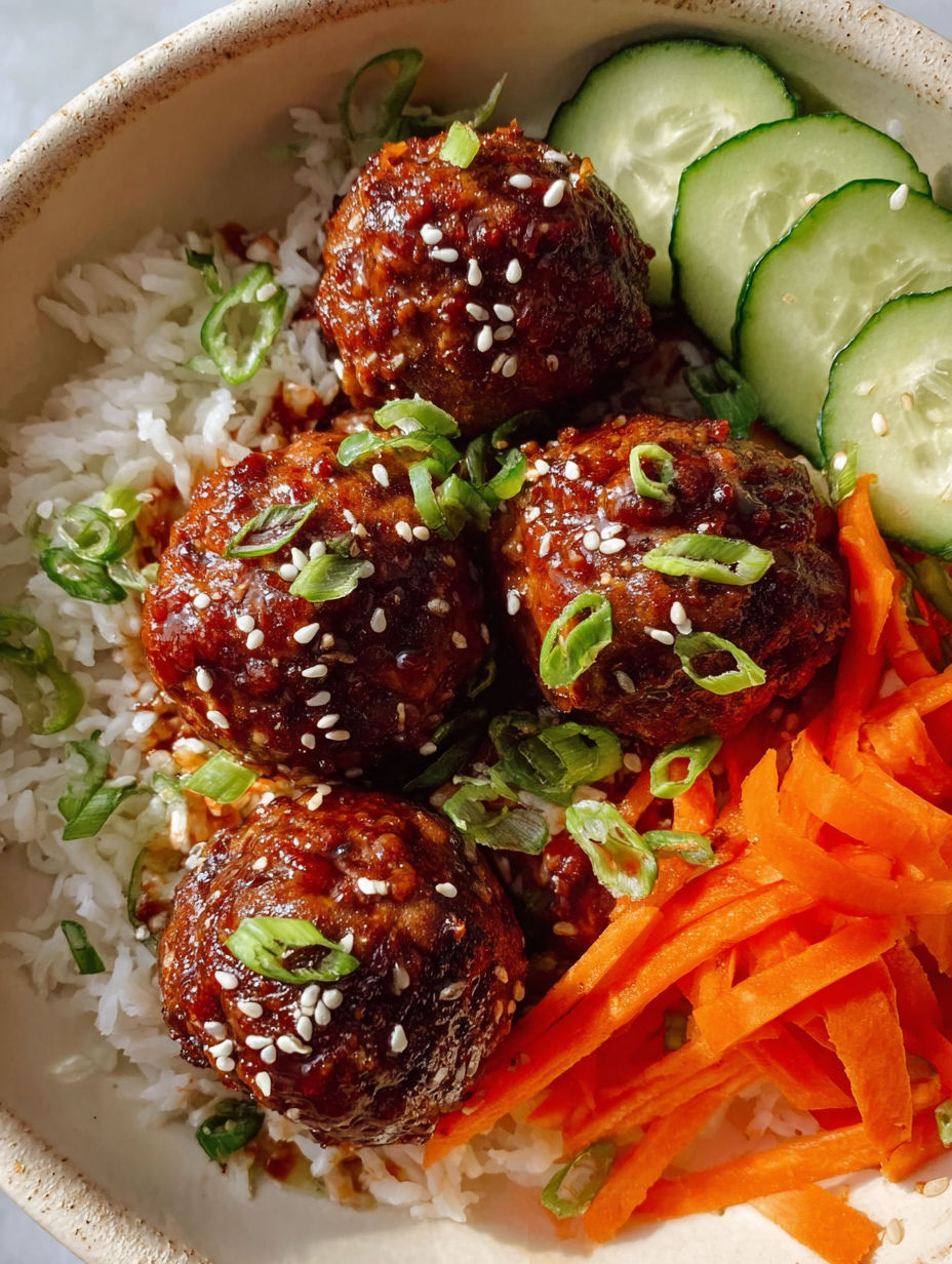A plate of food with meatballs and vegetables.