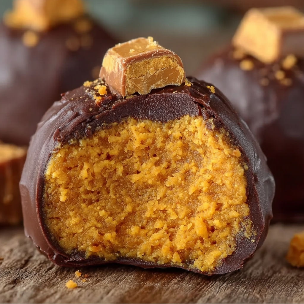 A close up of a pumpkin truffle.