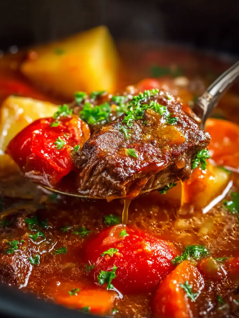 A fork is being used to eat a piece of meat in a crock pot.
