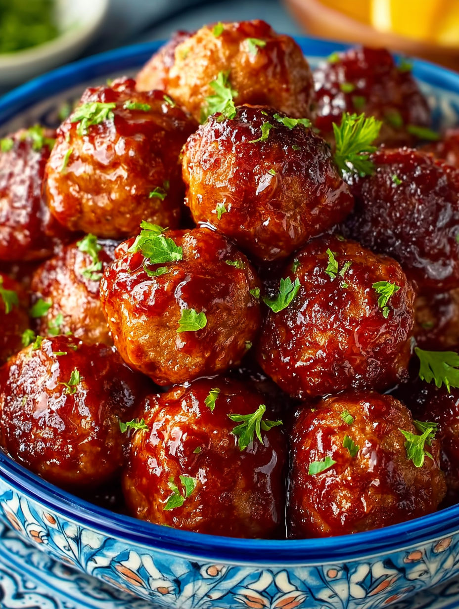 A bowl of slow cooker gobbler meatballs.