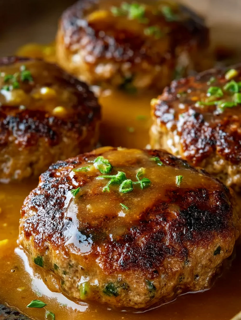 Hamburger steaks and gravy.