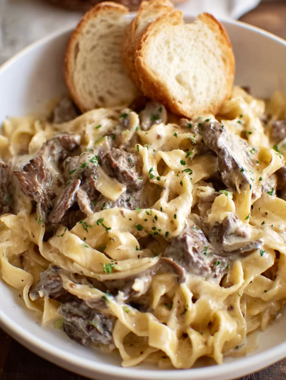 A bowl of beef and noodles.