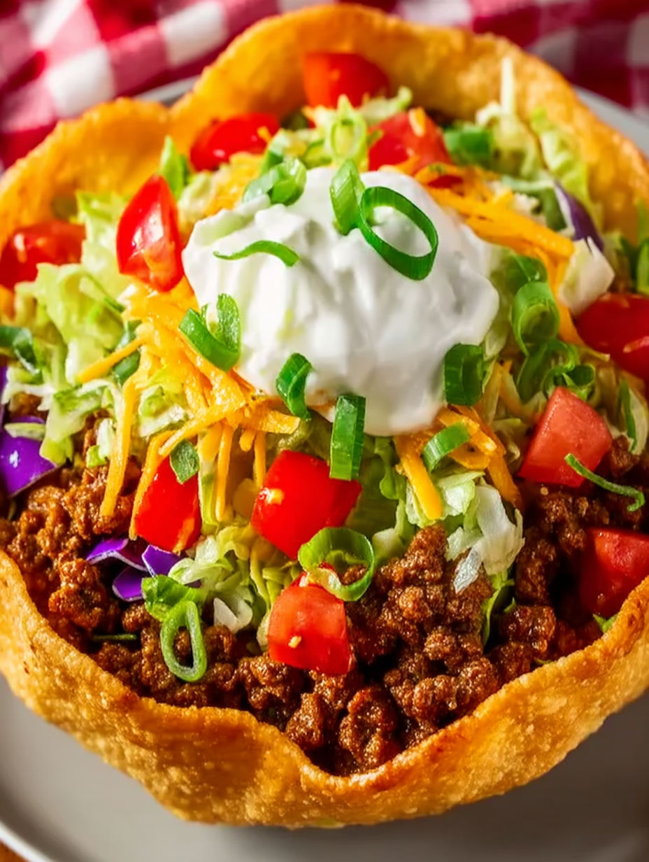 A Taco Bell Taco Salad with lettuce, tomatoes, and cheese.