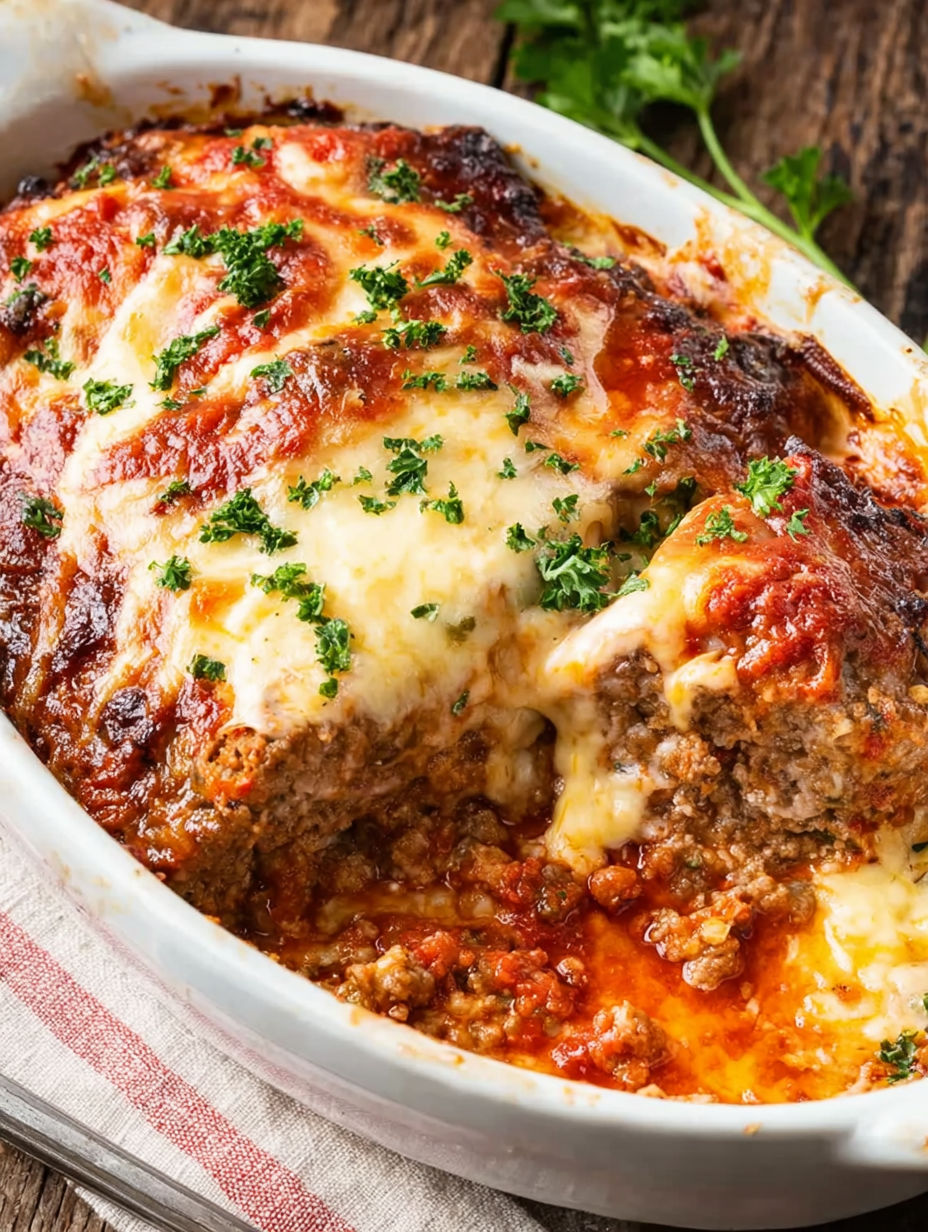 A delicious Italian meatloaf with cheese and herbs.