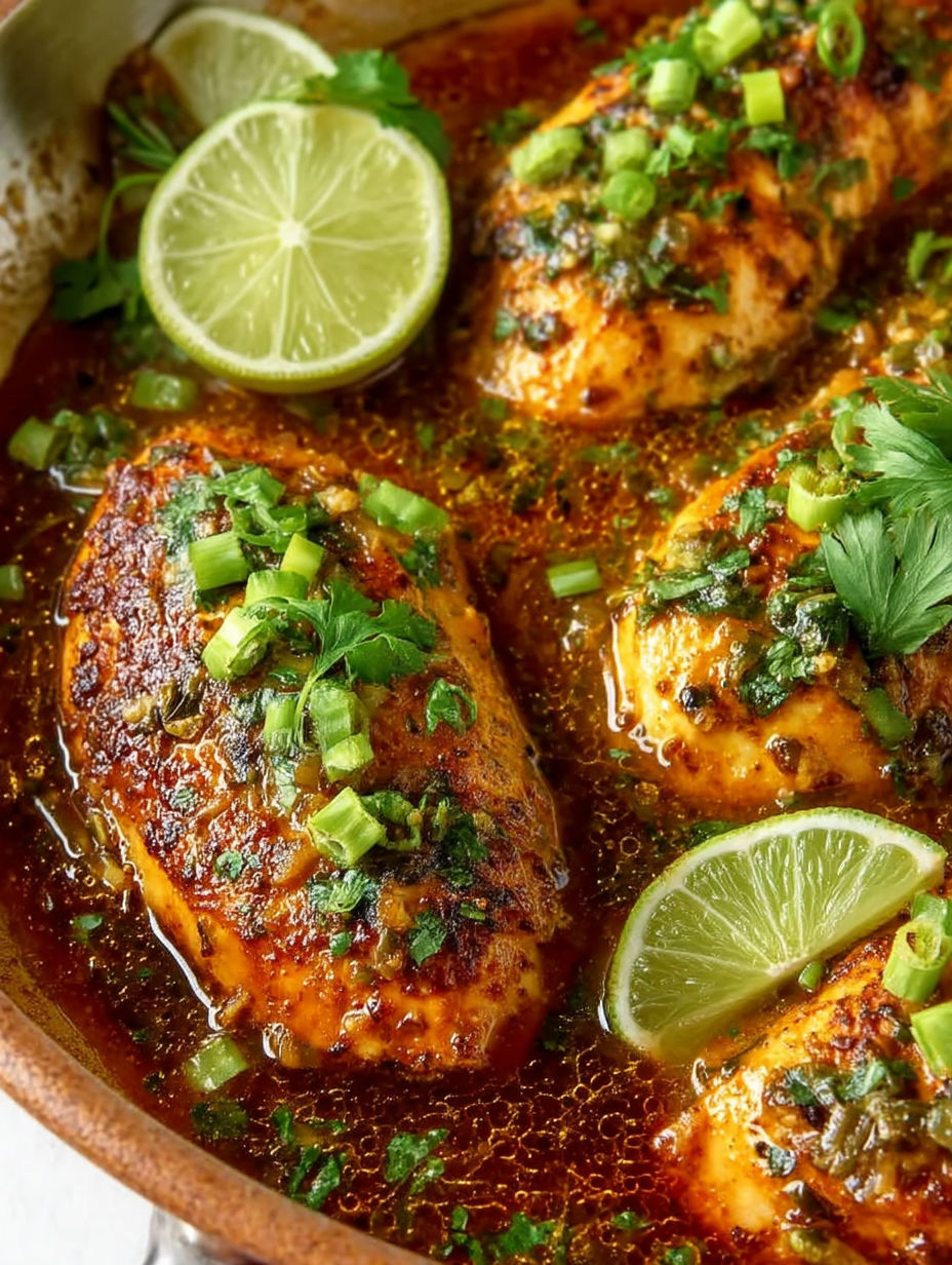 A bowl of chicken with salsa verde.