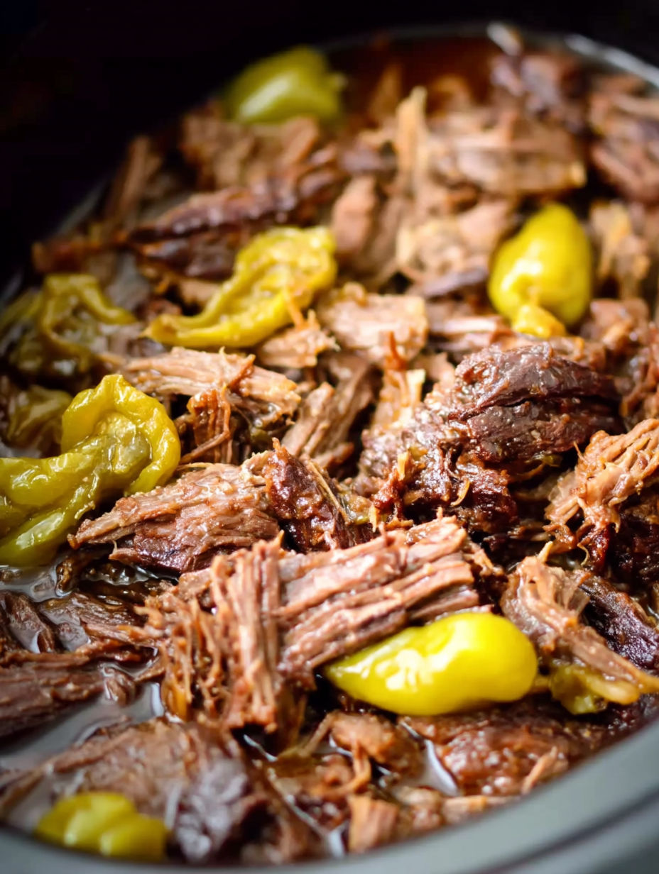 Mississippi pot roast with peppers and olives.