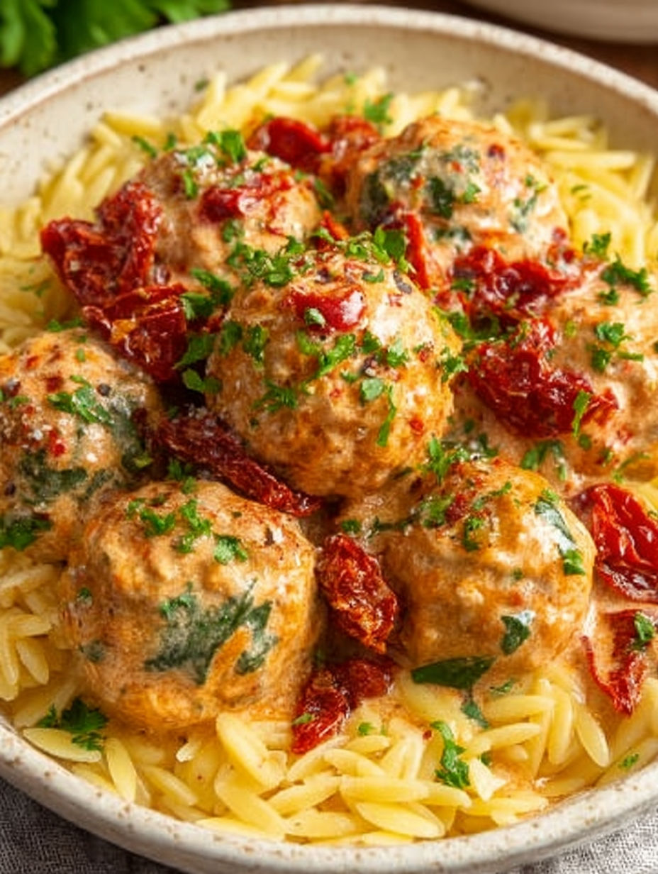 A plate of food with meatballs and tomatoes.