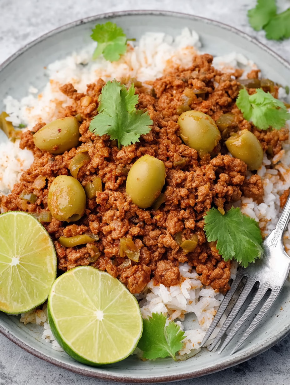 A plate of food with rice and meat.