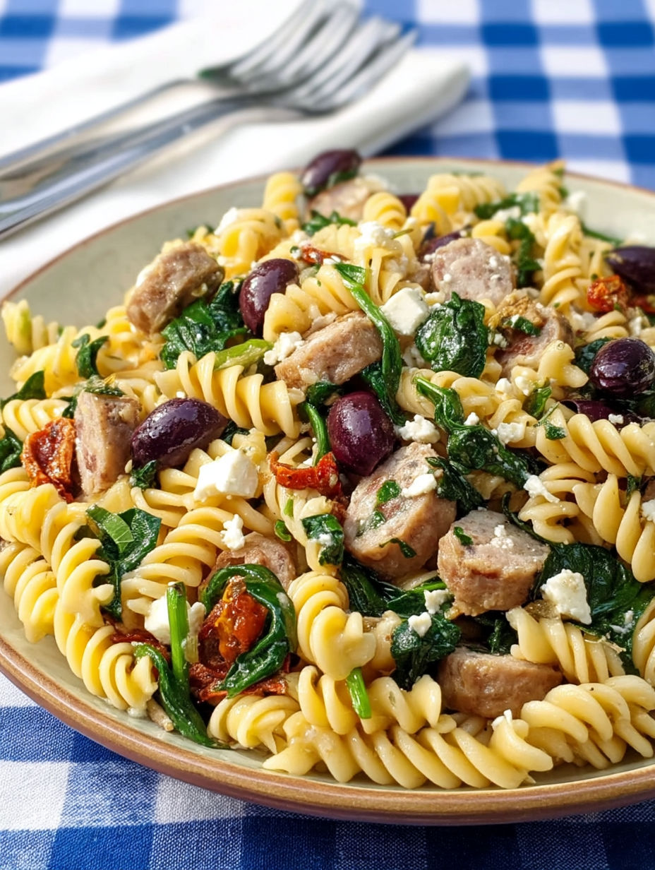 A plate of pasta with meat and vegetables.