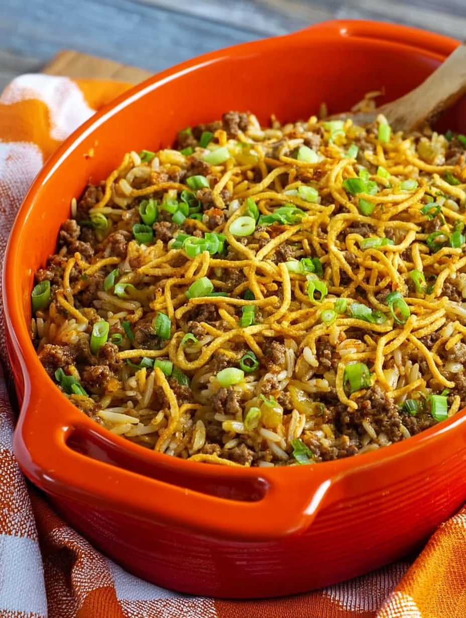 A bowl of chow mein casserole.