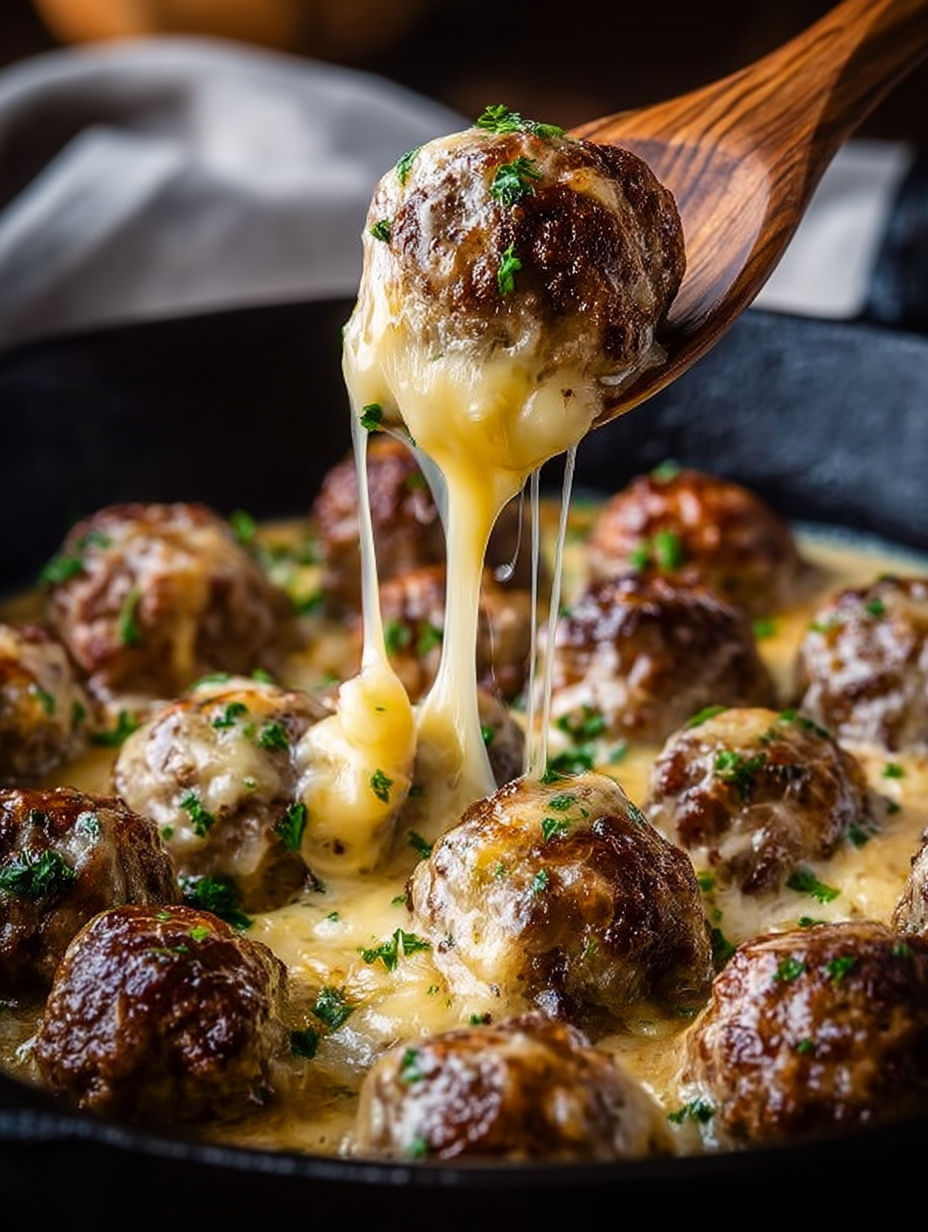 French onion meatballs delight.