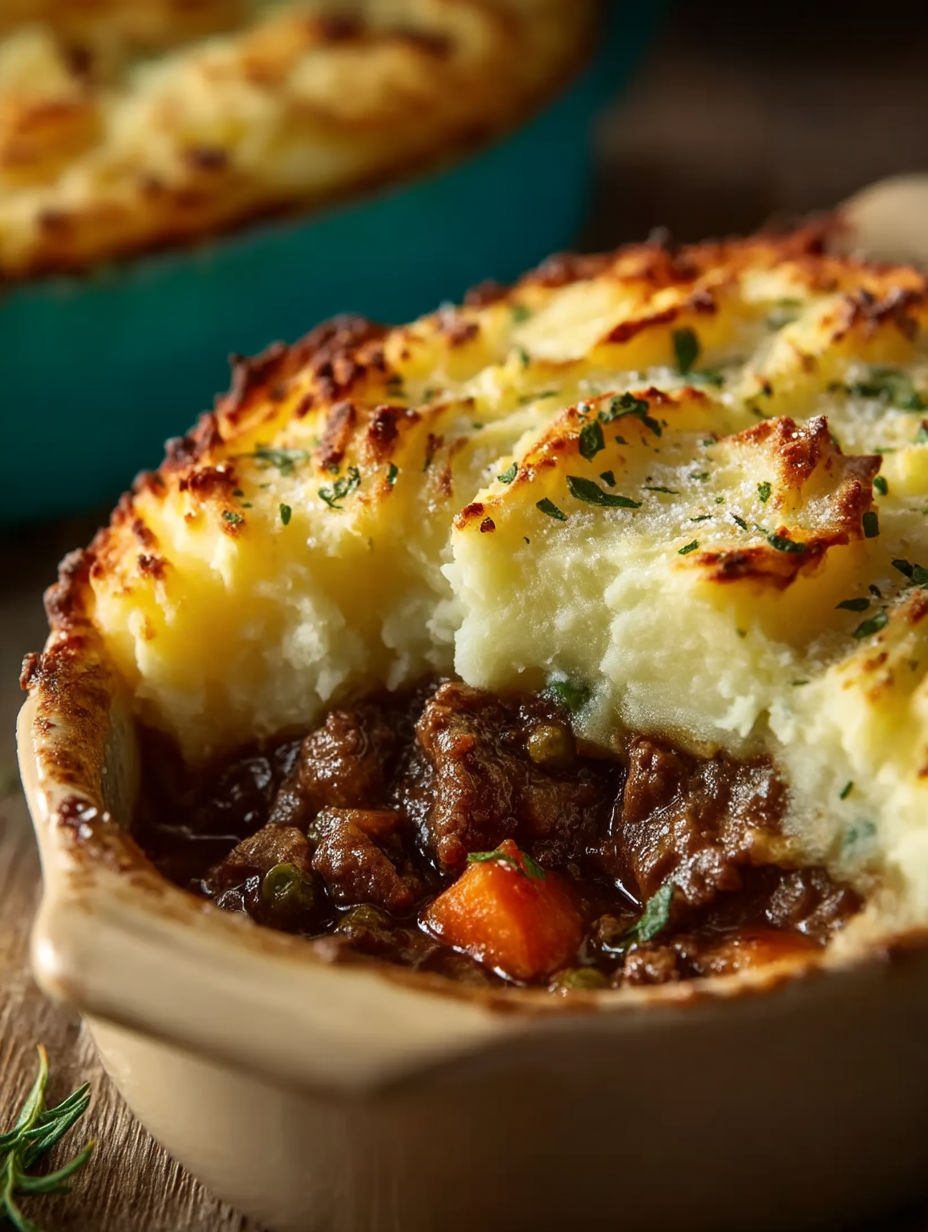 A close up of a delicious Shepherd's Pie.
