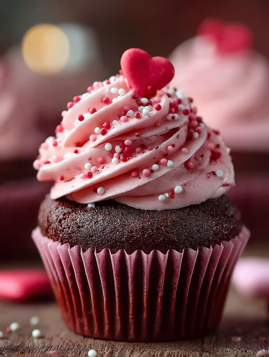 A cupcake with a heart on top.