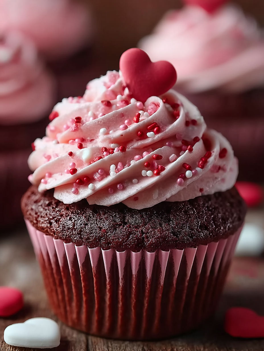 A cupcake with a heart on top.