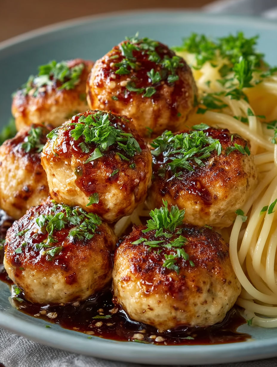 A plate of food with meatballs and spaghetti.
