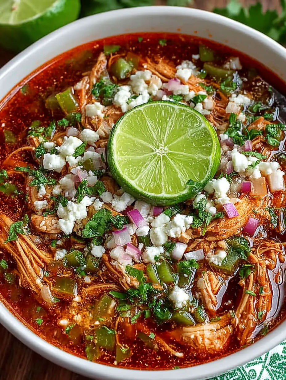A bowl of chili with a slice of lime on top.