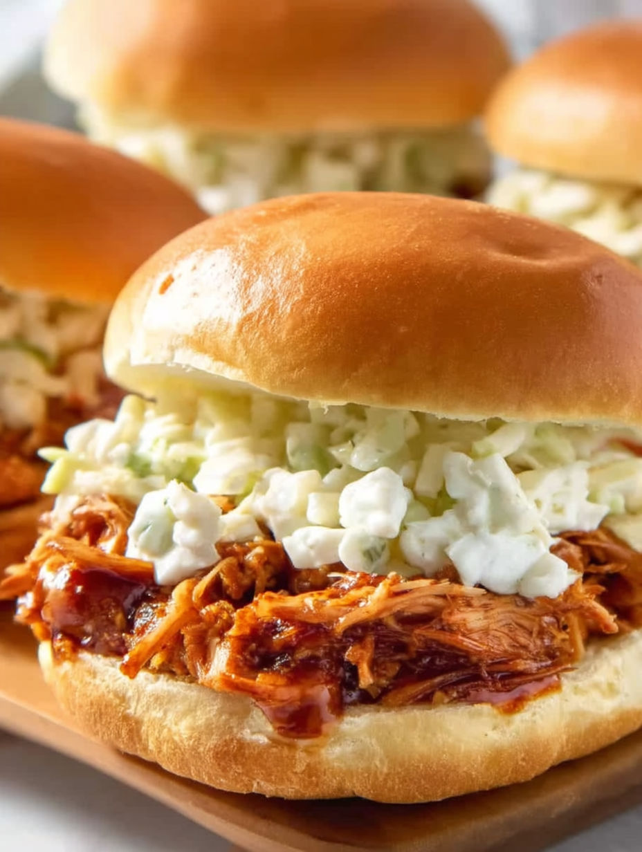 A sandwich with coleslaw and barbecue sauce.