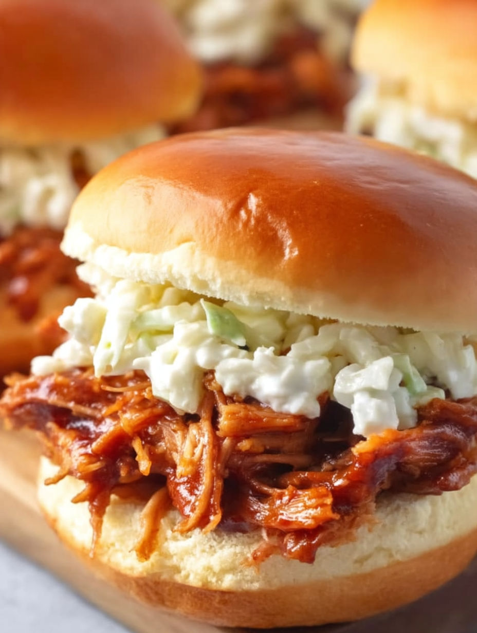A close up of a pulled pork sandwich.