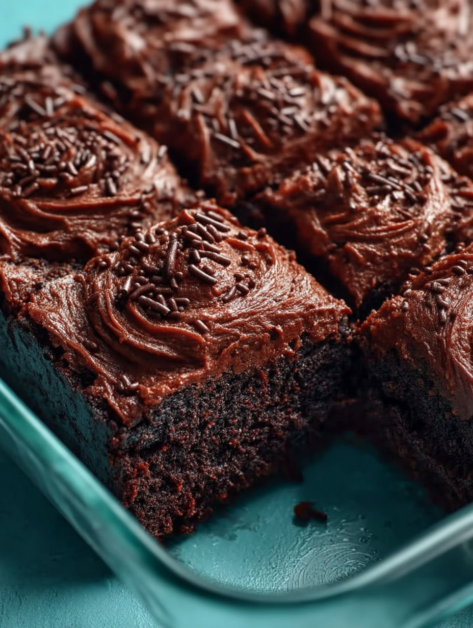 A close up of a chocolate cake.