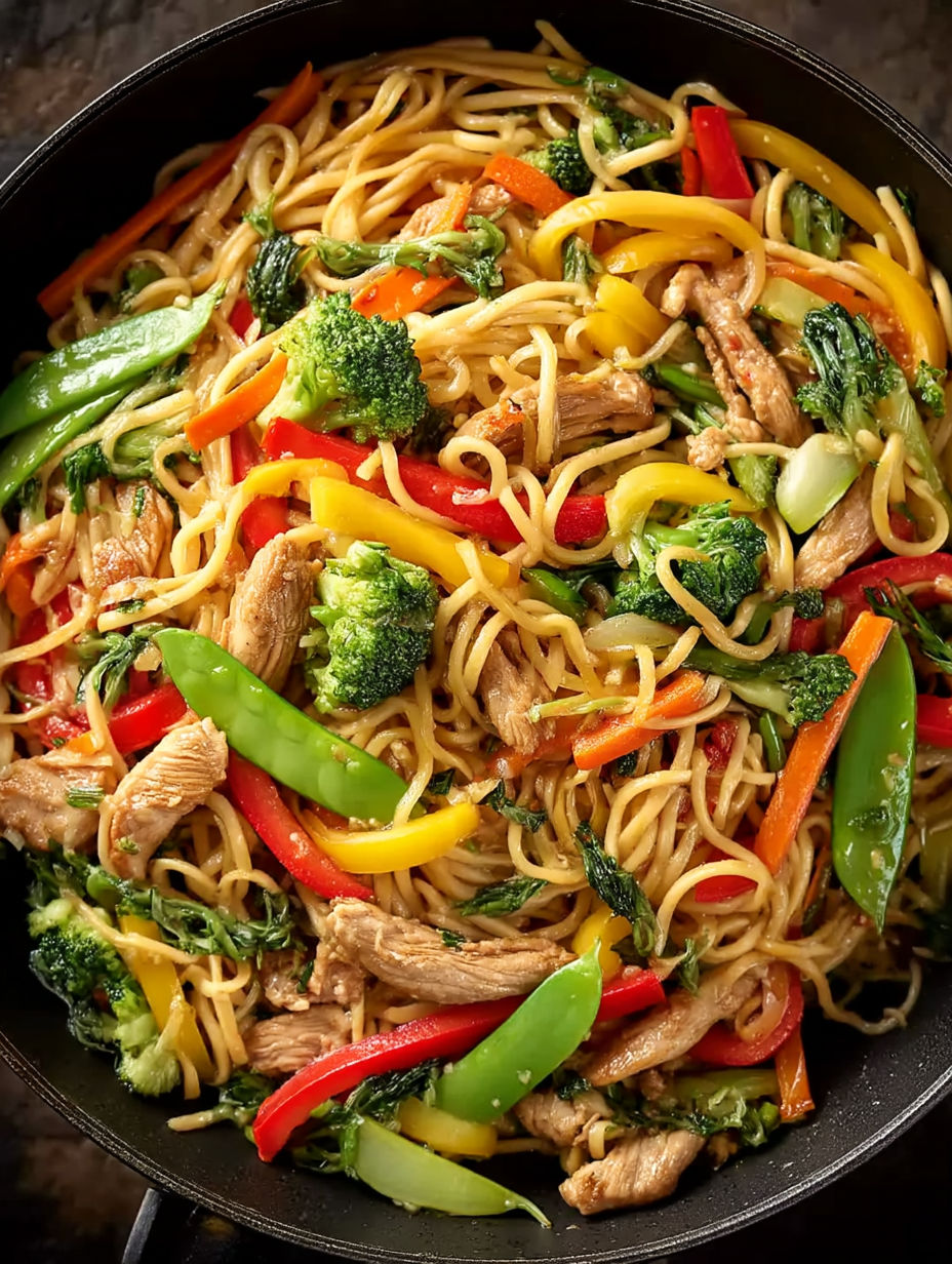 A bowl of noodles with meat and vegetables.