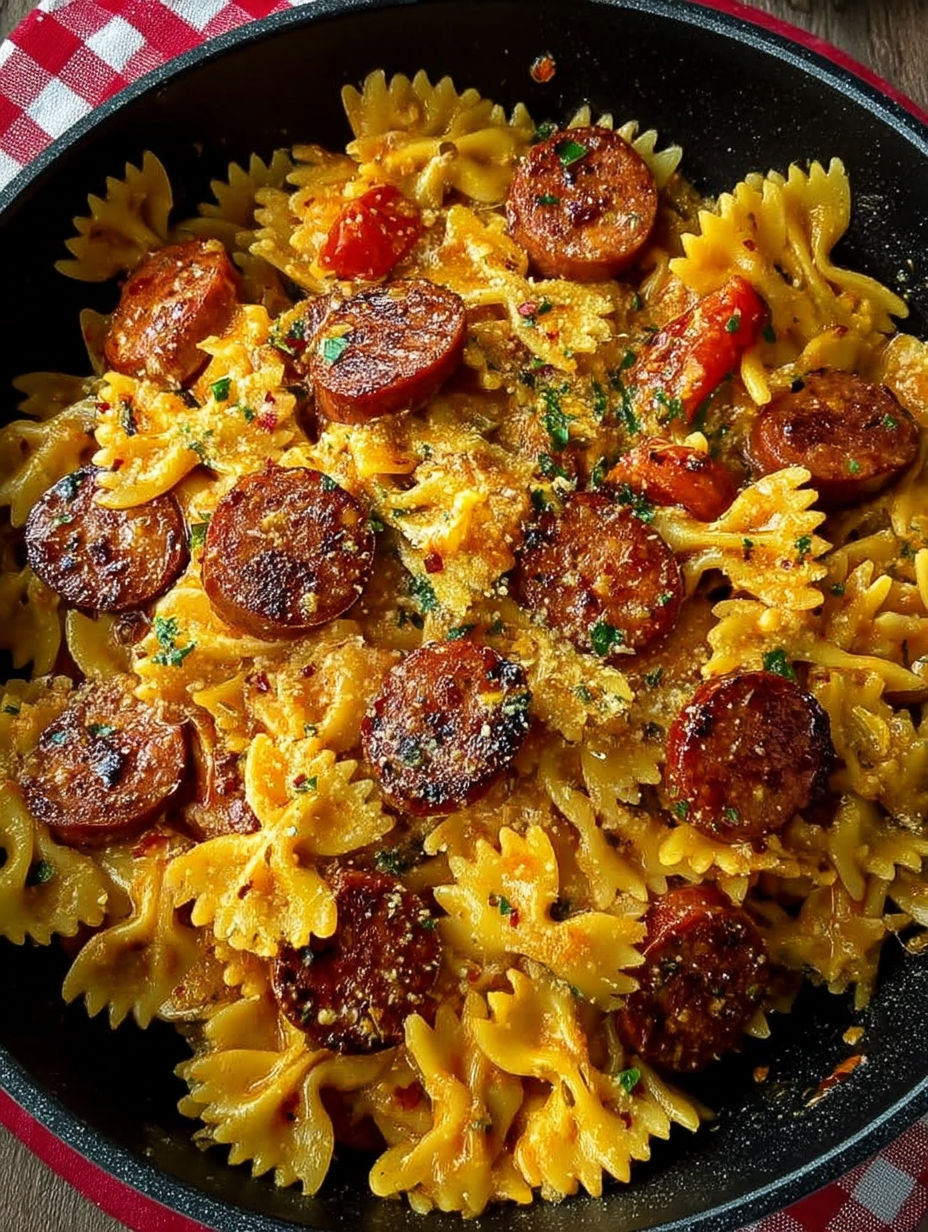 A bowl of Cajun Sausage Pasta.