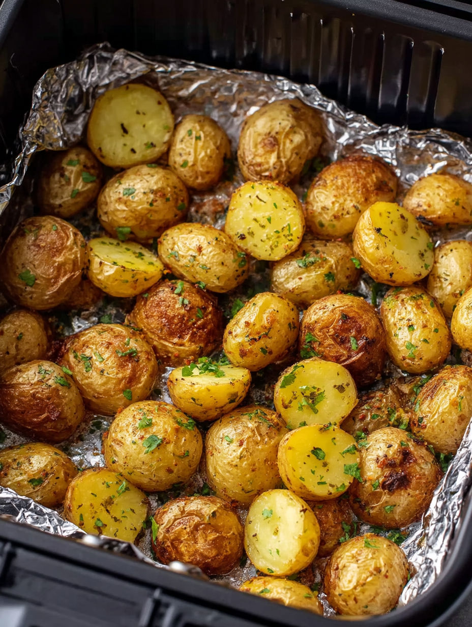 Lemon herb potatoes in an air fryer.
