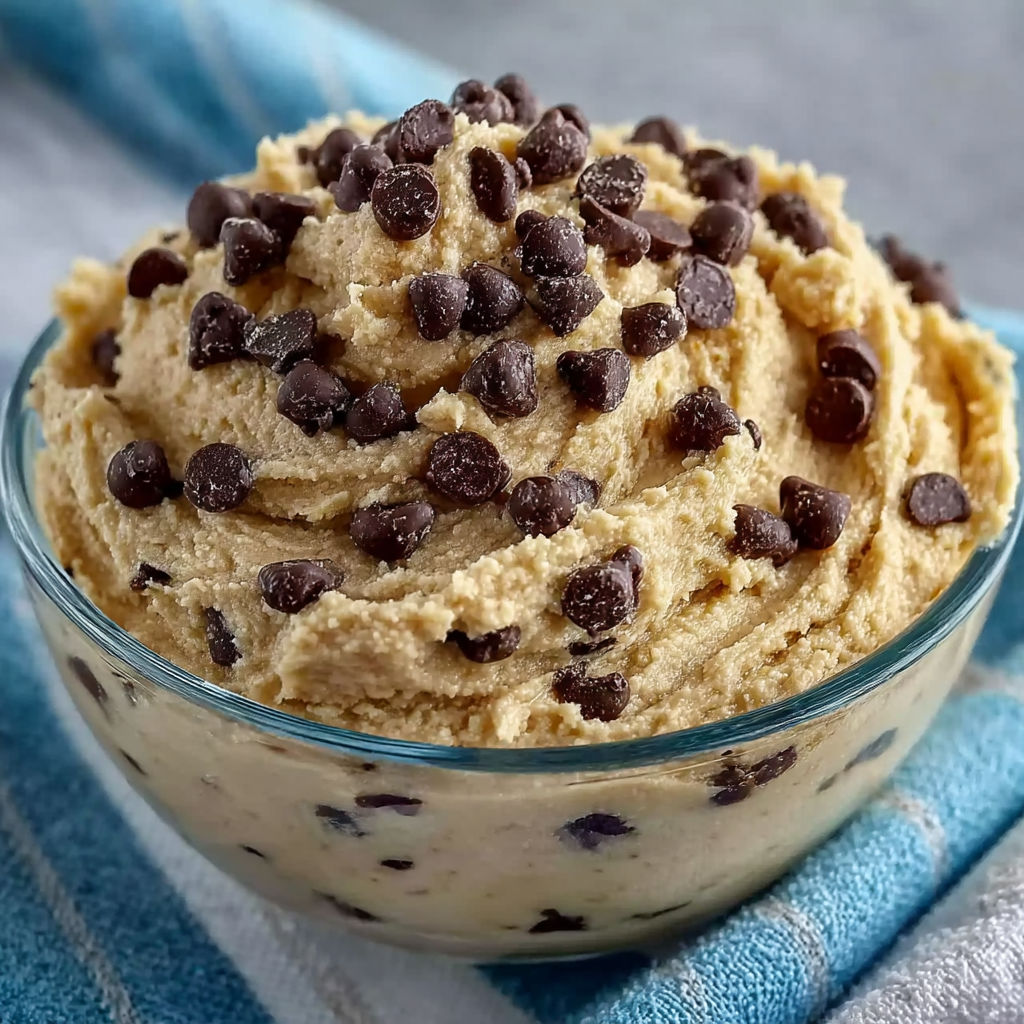 A bowl of chocolate chip cookie dough.