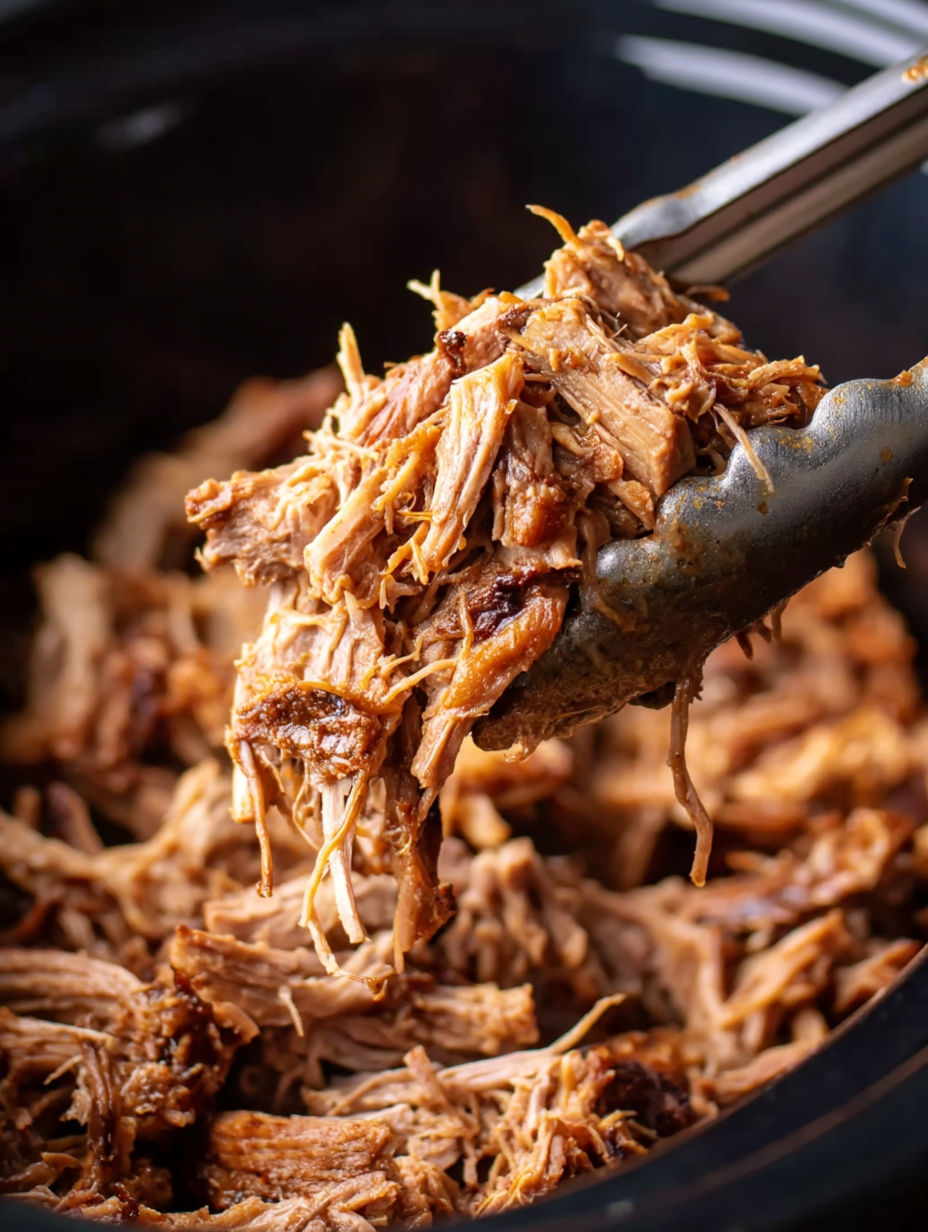 A hand holding a fork with a piece of meat on it.