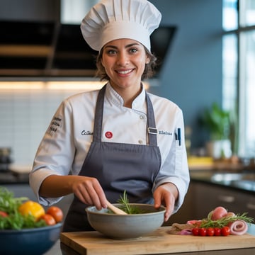 Chef Emma prepares a meal.