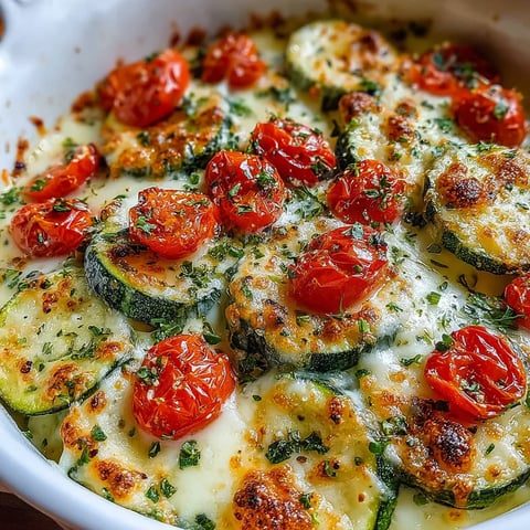 A cheesy zucchini bake with tomatoes and herbs.