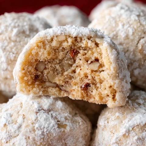 Snowball cookies on a plate.