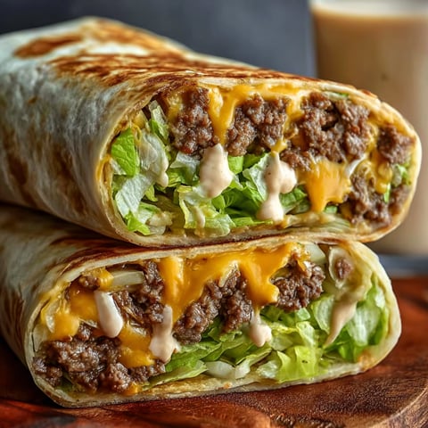 A homemade burger wrap with lettuce and cheese.