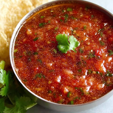 A bowl of salsa with a green topping.