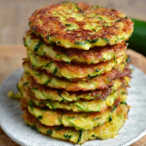 A stack of zucchini fritters on a plate.