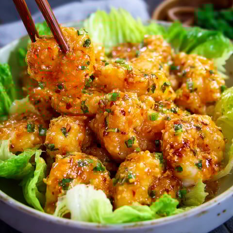 A bowl of shrimp with a wooden spoon.