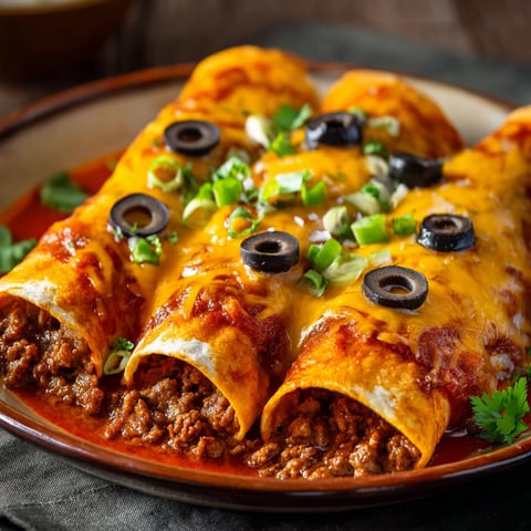 A plate of beef enchiladas with flour tortillas.