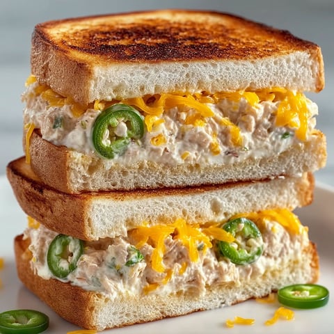 A stack of jalapeño cheddar tuna melts.