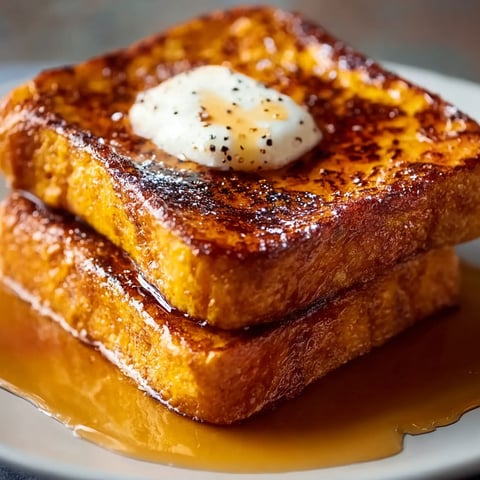 A stack of French toast with a dollop of whipped cream on top.