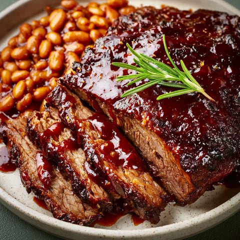 A plate of BBQ beef brisket.