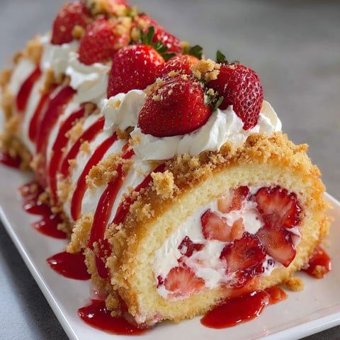A slice of strawberry shortcake cheesecake roll.