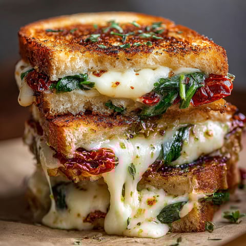 A stack of sandwiches with spinach and cheese.