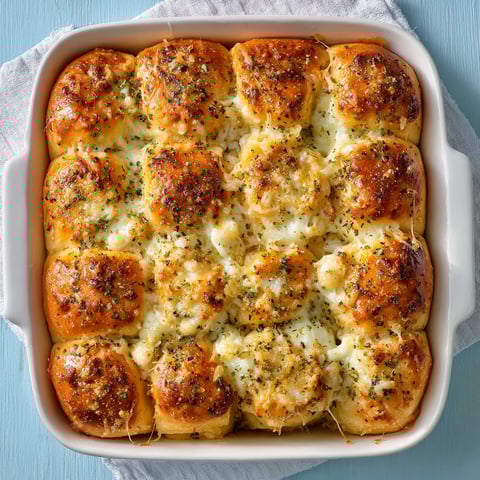 A white plate with a dish of garlic rolls.