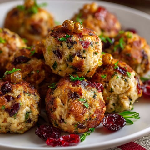 A plate of meatballs with stuffing and cranberries.